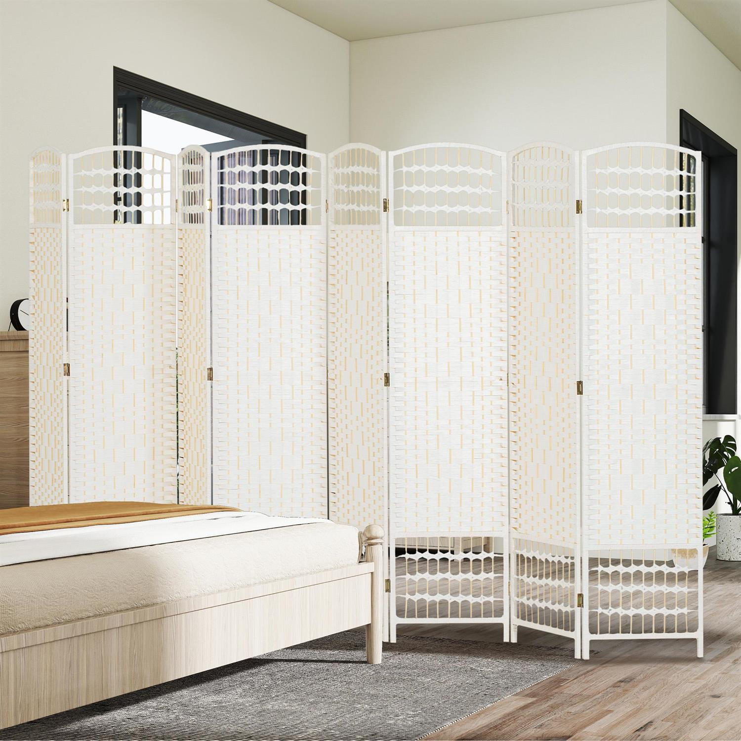 Demi Bonn 8-Panel Foldable Room Divider Screen Privacy Panel Wave Fiber Design, 67" Portable Partition for Home Office Space, White