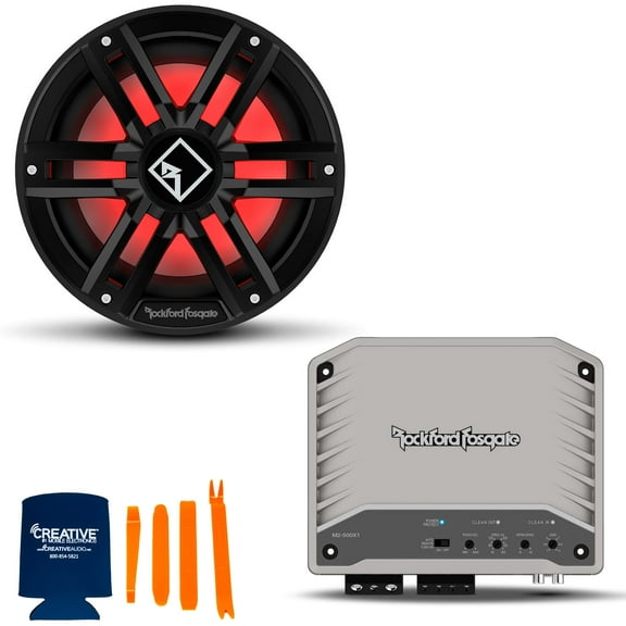 Rockford Fosgate 1 M2D4-10SB Black Color Optix Marine Dual 4-Ohm 10" Sub and 1 M2-500X1 Mono Element Ready Amplifier