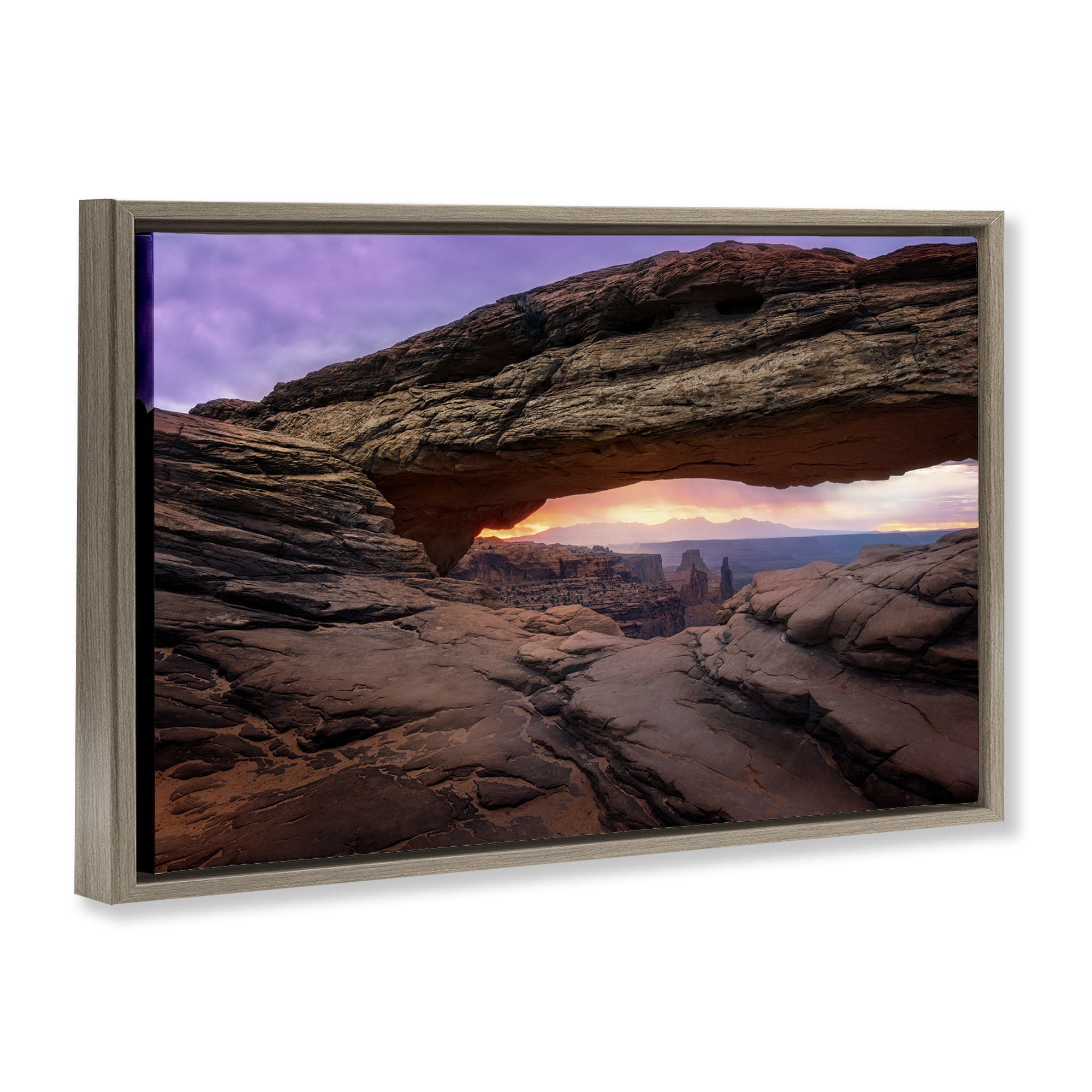 Stupell Industries Natural Canyon Rock Arch Landscape & Nature Photography Brown Floater Framed Canvas Art Print Wall Art, 25 x 17