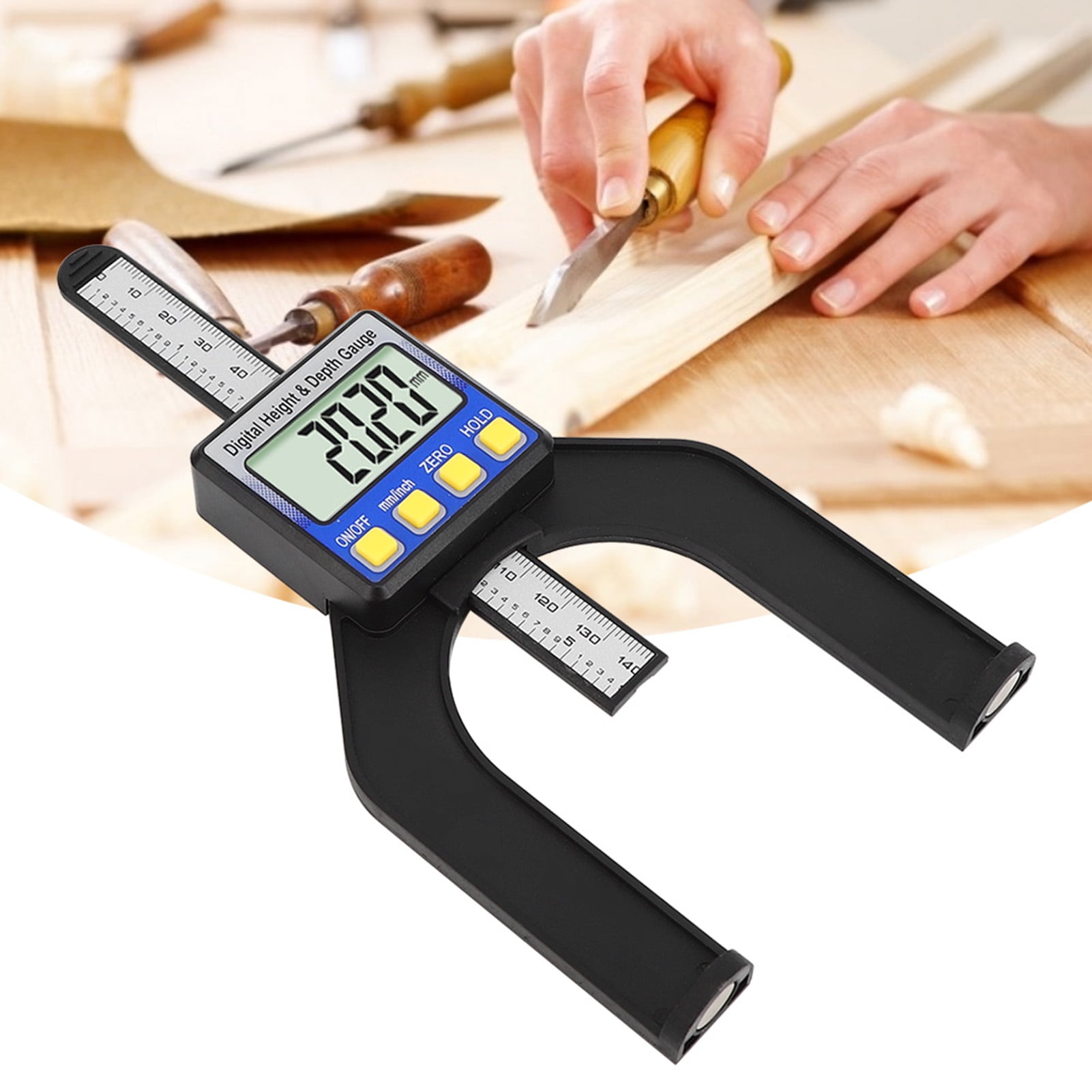 Tebru Router Depth Gauge,Table Saw Depth Measuring Ruler Height LCD