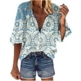 thumbnail image 1 of Pompotops Mode Femme Ample Col en V Manches 3/4 Imprimé devant Bouton Cardigan Chemise Hauts T-shirt Liquidation, 1 of 6