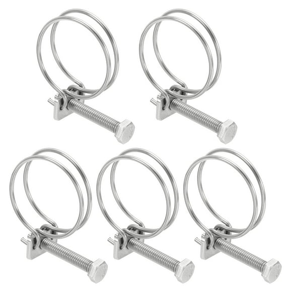 Uxcell 32-36mm Adjustable Double Wire Hose Clamp, 304 Stainless Steel Double Wire Hose Clips 5 Pcs