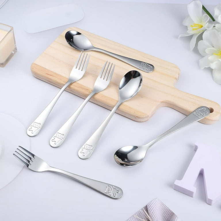 Everso 6Pcs Toddler Utensils Kit Stainless Steel Baby Forks Spoons with 3  Cute Forks 3 Children Spoons Infant Food Feeding Spoon Fork Cutlery 