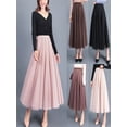 thumbnail image 2 of Gureui Women Elegant Tutu Swing Skirts Solid Color Multilayer Tulle Pleated Elastic High Waist Mesh Long Formal Wedding Party A-Line Midi Skirt, 2 of 4