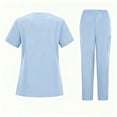 thumbnail image 5 of Pocketed Nurse Scrubs Set, Short Sleeve V-Neck Top & Pants with Ample Storage, Organized Uniform for Healthcare Professionals Light Blue S, 5 of 5
