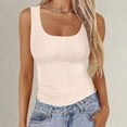 thumbnail image 3 of Gsakboxl Womens Summer Tops Women Square Neck Ribbed Knit Cropped Sleeveless Tank Top Trendy Slim Fit Summer Casual Basic Tee Camisole Beige L, 3 of 6