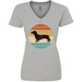 thumbnail image 3 of Inktastic Dachshund Dog Retro Sunset Women's V-Neck T-Shirt, 3 of 5