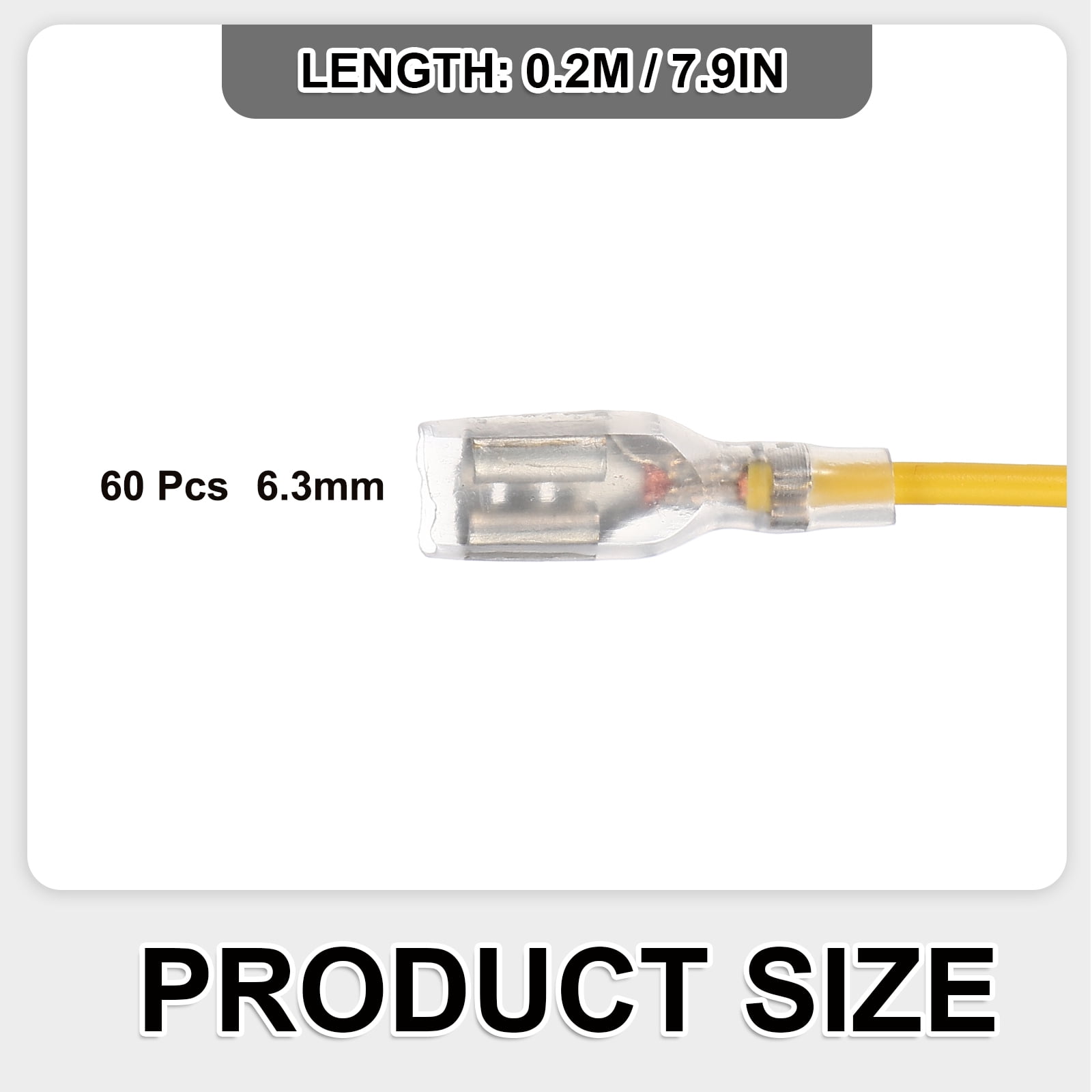 60 Pack Female Spade Crimp Terminal with Insulating Sleeve 6.3mm, Female Spade Quick Connector Assortment Kit with 20cm Wires, Flame Retardant Cover, Yellow