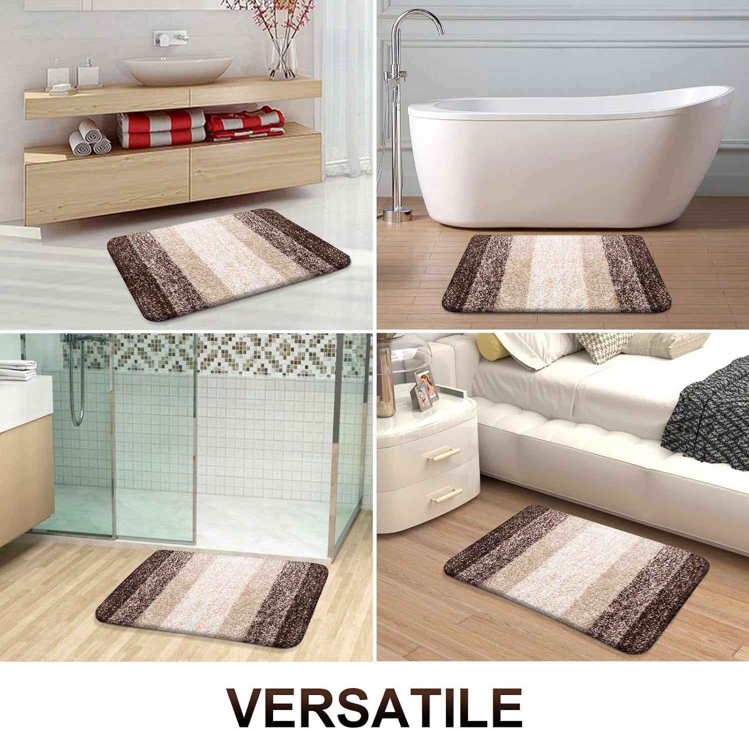 Buganda Microfiber Bathroom Rugs, 20"x30" Brown Luxury Extra Soft and Absorbent Bath Mat, Non-Slip Plush Bath Carpet
