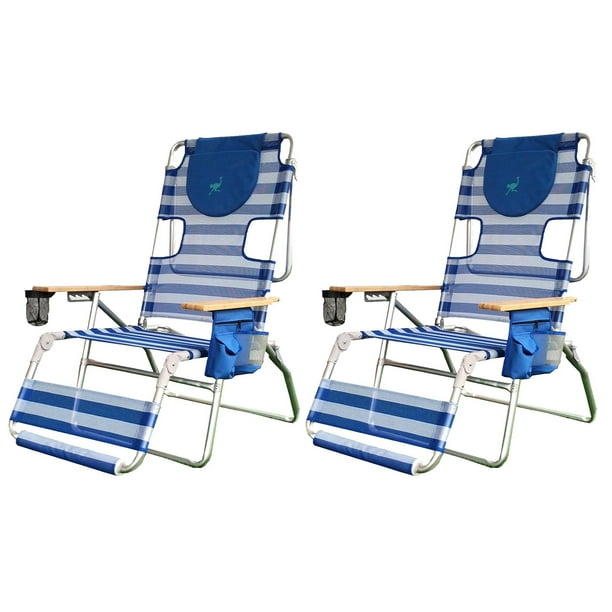Ostrich 3N1 Altitude Outdoor Reclining Patio Beach Lounge Chair, Blue (2 Pack)