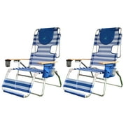 Ostrich 3-N-1 Altitude Outdoor Reclining Patio Beach Lounge Chair, Blue (2 Pack)