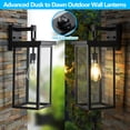 thumbnail image 4 of Set of 2 Modern Outdoor Wall Lanterns with Black Metal Frame, Clear Glass & Ambient Light Sensors, Weatherproof Wall Sconces for Porch, Garage or Entryway Lighting, E26 Bulb Compatible, 4 of 9