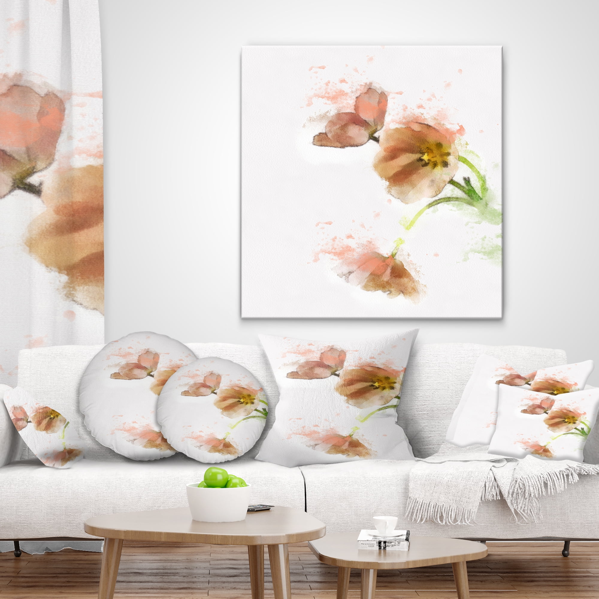 Designart Cute Tulips Illustration Watercolor - Floral Throw Pillow - 12x20