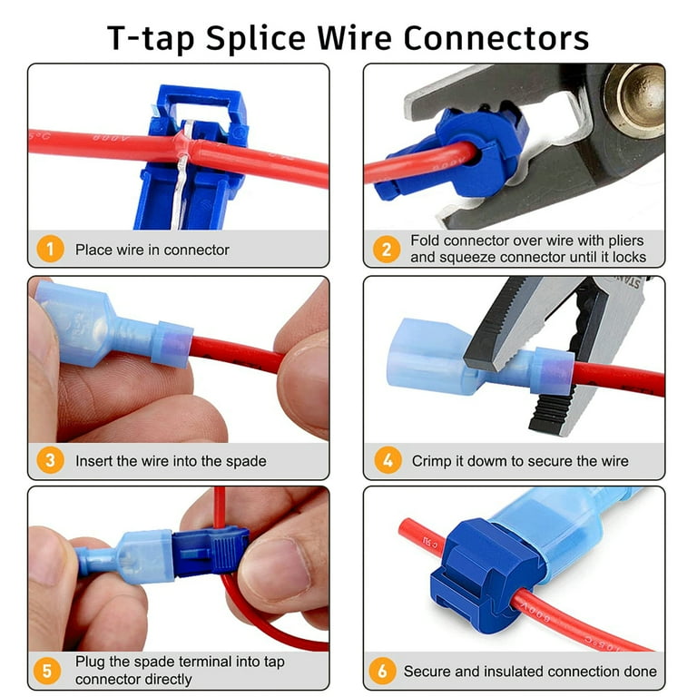 60pcs T Taps Quick Splice Wire Terminal Connectors Combo Kit TSV Self Striping Electrical Tap Connectors and Fully Insulated Male Spade Terminals