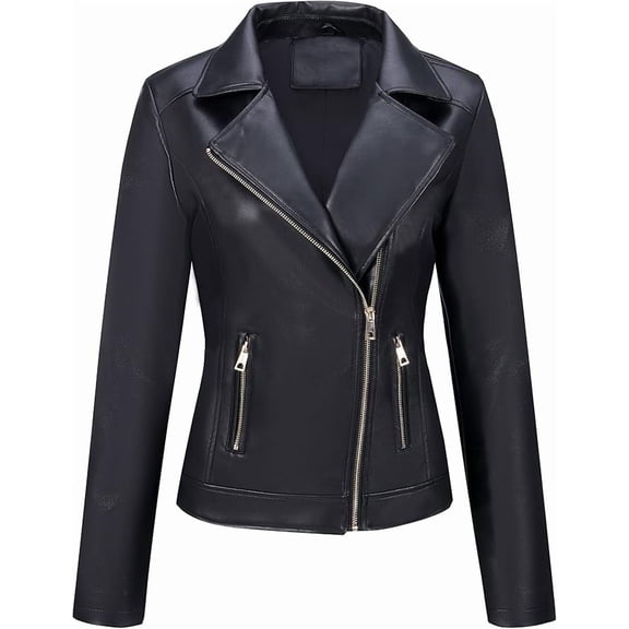 Giolshon Faux Leather Short Jacket Women Spring Fall Clothes Trendy Retro Frosted Moto Biker Casual Coat