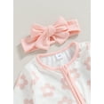 thumbnail image 5 of Bagilaanoe Newborn Baby Girl Fall Jumpsuits Flower Print Long Sleeve Bodysuits + Headband Infant Casual Zipper One Piece Rompers, 5 of 8