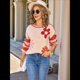 thumbnail image 5 of Suéter de Punto de Larga para Mujer, Otoño-Invierno, Moda Floral, Rayas, Cuello Redondo, Tops Tipo Jersey Naranja M, 5 of 10