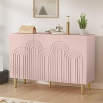 ARTPOWER 47" Accent Cabinet with Cloud Relief, Sideboard Buffet Cabinet with 3 Doors, Modern Decorative Credenza with Storage for Living Room, Kitchen, Dining Room, Hallway, Entryway, Pink