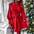 thumbnail image 4 of Women'S Long Sleeve V-Neck Tie Shirt Dress Casual A-Line Short Mini Dress Red S, 4 of 9