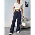thumbnail image 3 of Women'S High Waist Loose Casual Drawstring Sweatpants Wide Leg Track Pants Fitness Pants with Pockets Dark Blue XXL, 3 of 5