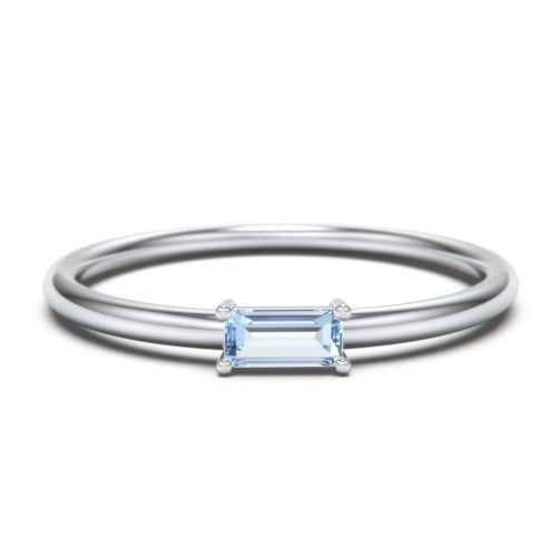 East-West Stackable Baguette Birthstone Ring - Aquamarine (March)