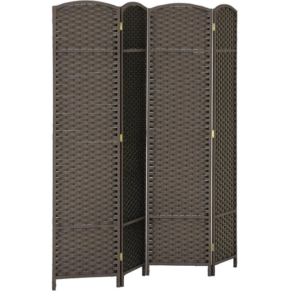 Room Divider, 4 Panel Folding Privacy Screen, 5.6' Tall Freestanding Wall Partition for Home Office, Bedroom, Brown