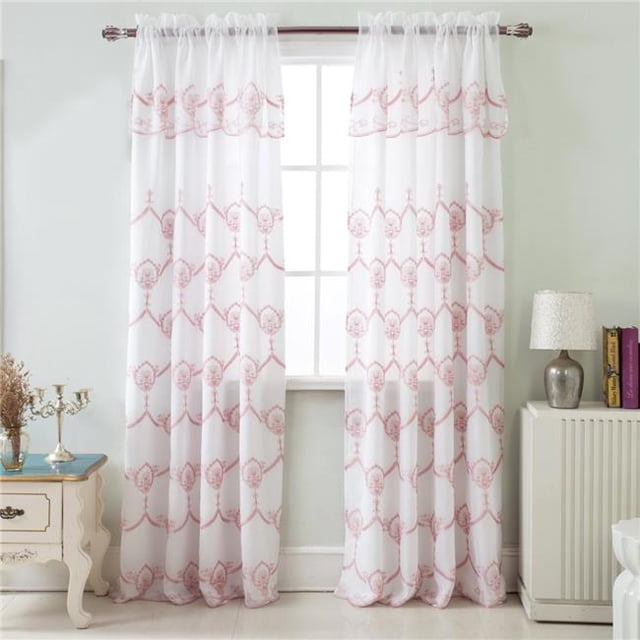 RT Designers Collection PNR17079 54 x 84 Po. Rideau à Poche pour Tringle en Satin Brodé Rochelle avec Cantonnière Attachée 18 Po, Rose