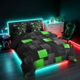 thumbnail image 2 of Manfei Abstract 3D Cube King Bedding, Geometric Checkered King Bed in a Bag, Black and Green, Black Reversible 7 Pieces, 2 of 6