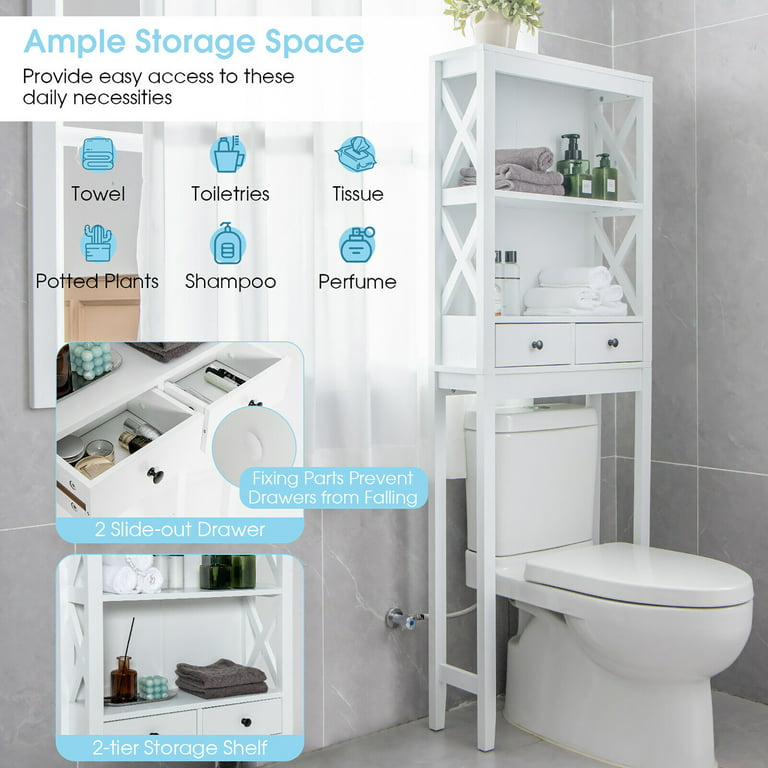 Over the Toilet Storage Rack with 2 Open Shelves and Doors, Bathroom Space  Saver, Natural - ModernLuxe