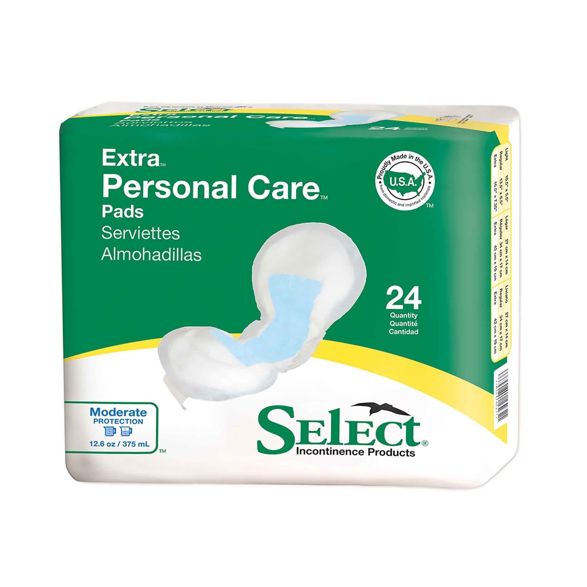 Select Unisex Incontinent Pad Contoured 71/4 X 161/2 Inch 2882, 96 Ct