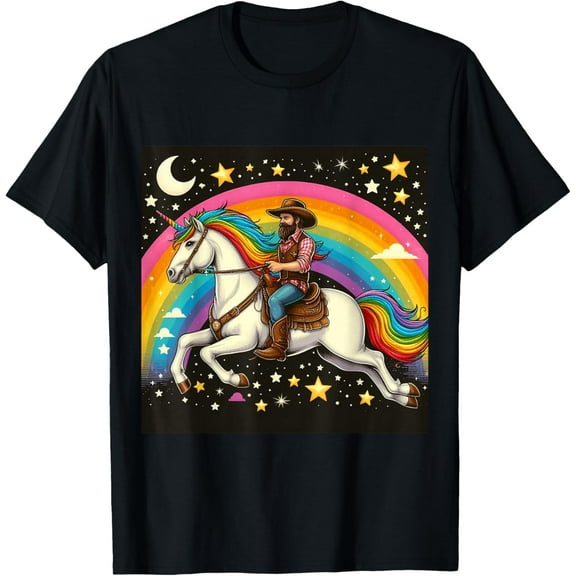 Cowboy Riding A Unicorn Boys Girls Men Women Kids Adults T-Shirt Tops Tee