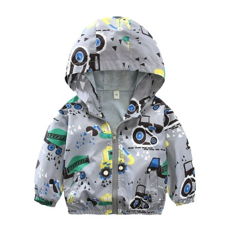 

Kids Baby Boys Girls Dinosaur Print Hooded Zip Jackets Toddler Trench Windbreaker Casual Outerwear 2-7T