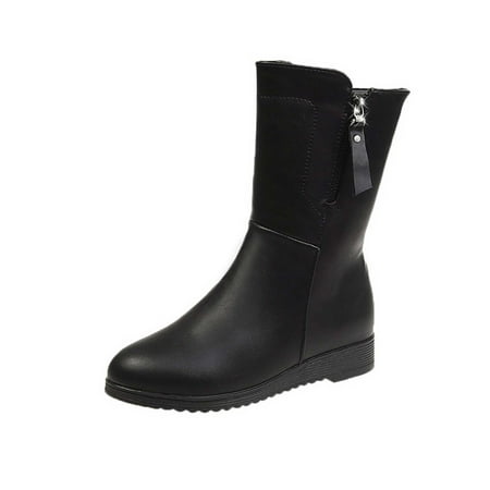 

Womens Boots Winter Boots For Women Women s Mid Calf Boots Chunky Heel Middle Heel Slouchy Round-Toe Side Zipper Boots Black