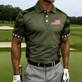 thumbnail image 4 of TQWQT Men's American Flag Golf Polo Shirt Short Sleeve Patriotic Performance Polo Quick Dry 4th of July Golf Shirt Independence Day USA Flag Casual Tops Army Green XL, 4 of 5