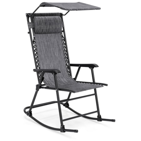 Best Choice Products Foldable Zero Gravity Rocking Patio Chair w/ Sunshade Canopy - Gray