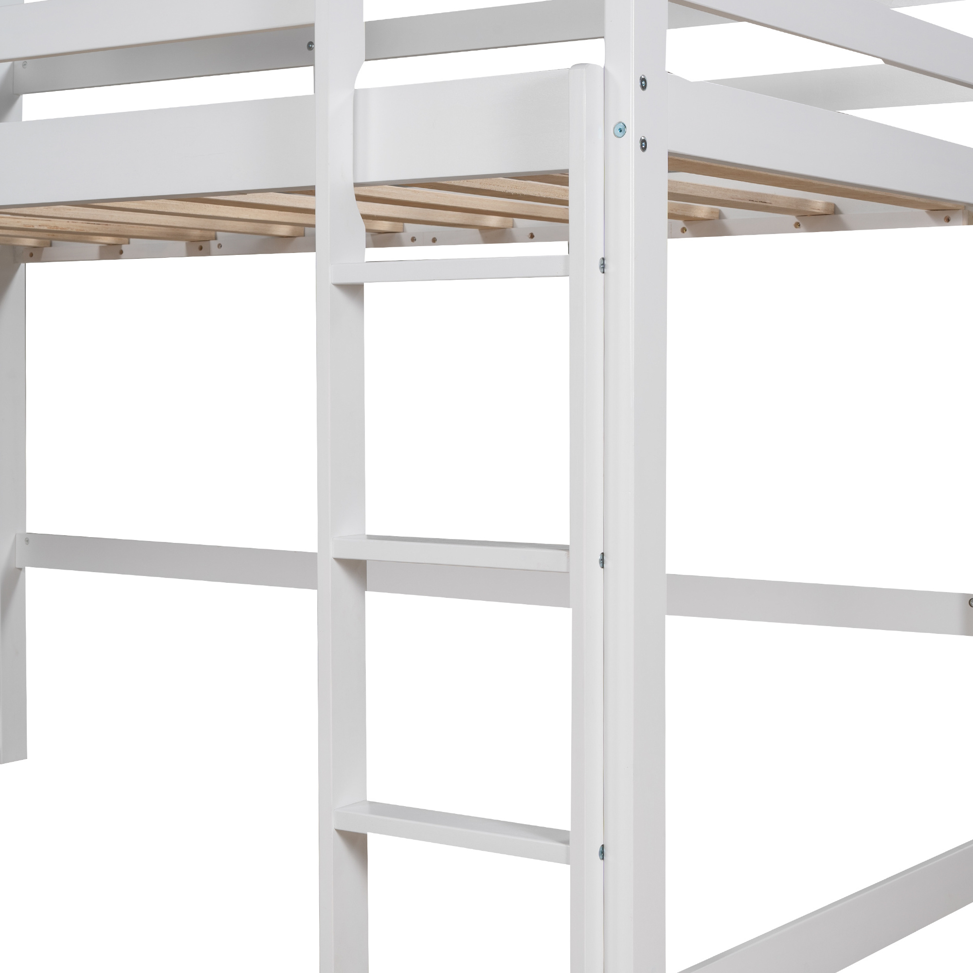 Twin over Twin Low Bunk Bed, Loft House Bed with Roof, Front Window, Ladder, Fence-shaped Guard Rail, Pine Floor Bunk Bed for Kids, Bedroom, Apartments, No Box Spring Needed