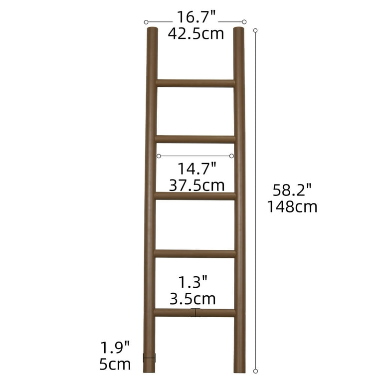 Dextrus Rustic 5ft Blanket Ladder Farmhouse Wall Leaning Quilt Blanket Holder Brown