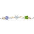 thumbnail image 2 of 925 Silver and 10K Yellow Gold Blue Tanzanite Near Colorless White Moissanite Green Peridot and Lab Grown Diamond Tennis Bracelet for Women By Keren Hanan (1.99 cttw, Adjustable up To 9 inch), 2 of 4