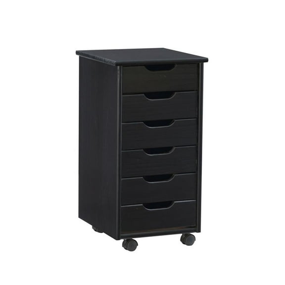 Pemberley Row Pine Wood Black Rolling Storage Cart Rectangular 25.75" Unassembled