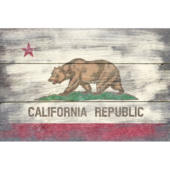 Rustic California State Flag (36x54 Giclee Gallery Art Print, Vivid Textured Wall Decor)