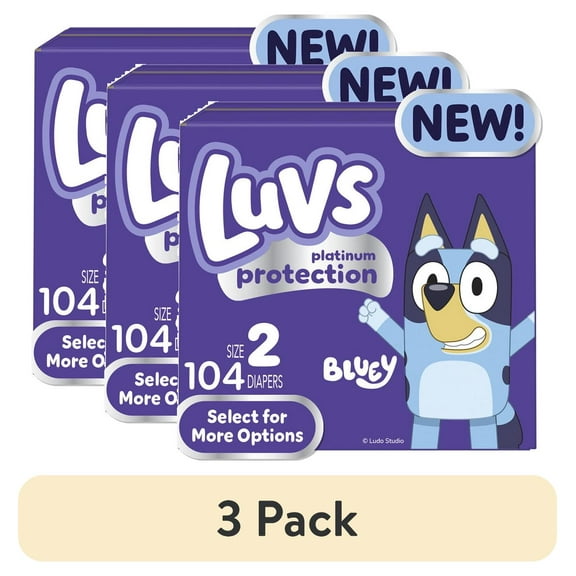 (3 pack) Luvs Platinum Protection Baby Diapers Size 2, 104 Count (Select for More Options)