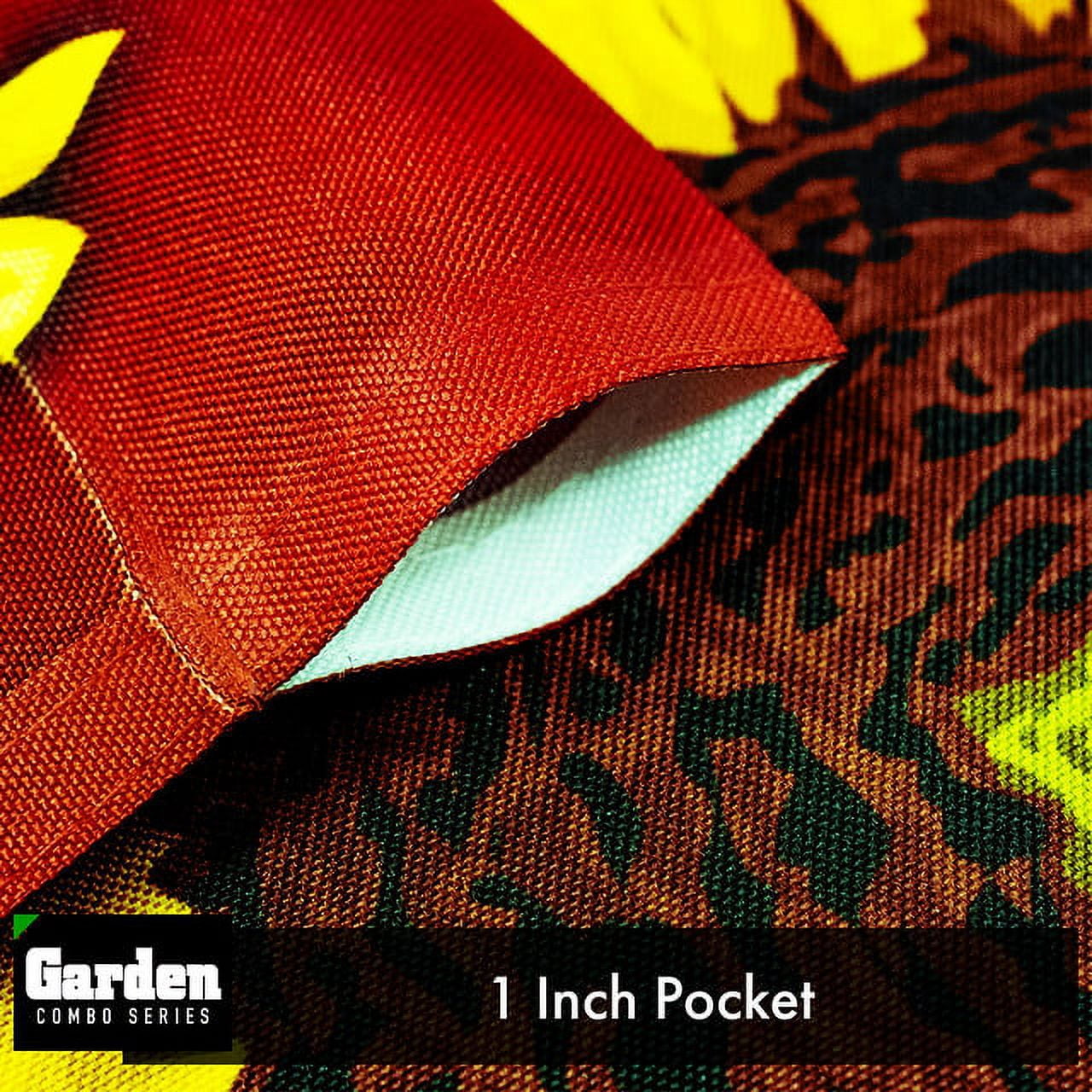 G128 Combo Pack: Garden Flag Stand Black 36x16IN & Garden Flag Welcome Four Sunflowers Red 12x18IN