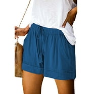 Doublju Women's Elastic Waist Comfy Casual Shorts with Pockets ...