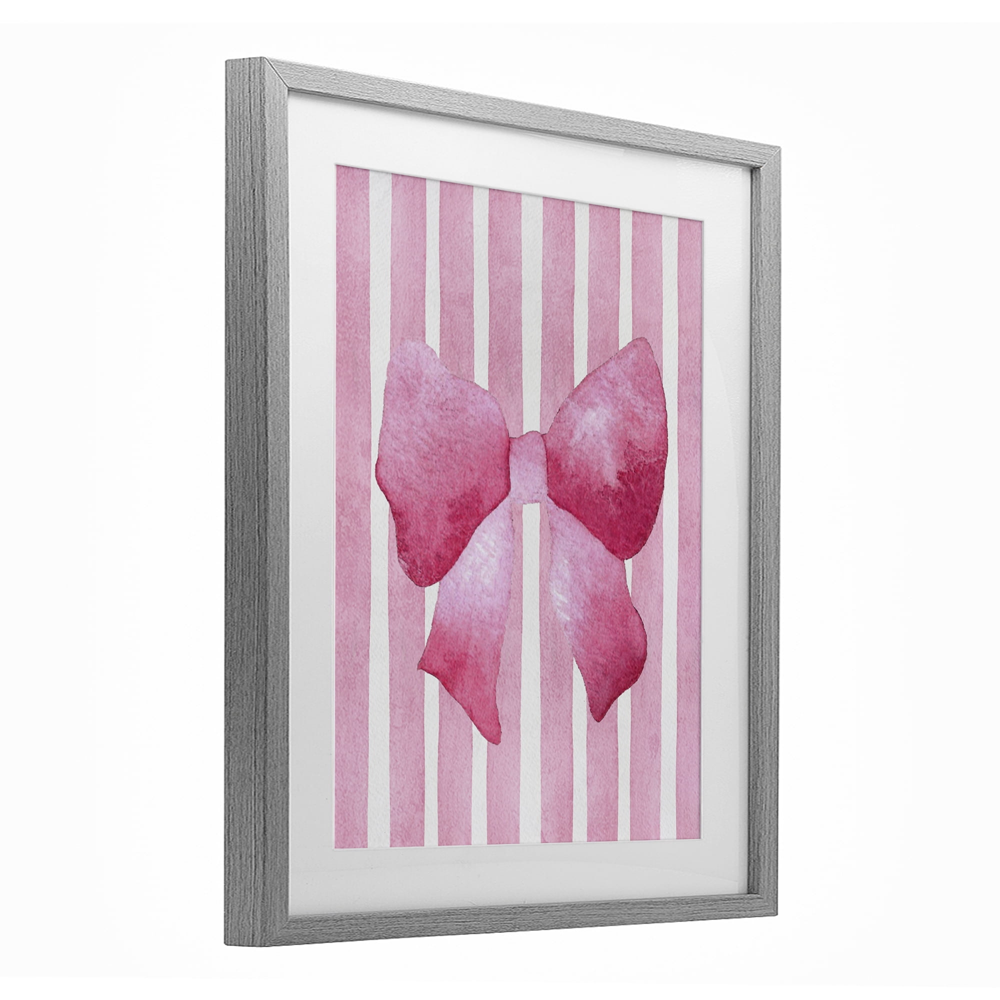 Stupell Industries Chic Bow on Pink Stripes Gray Framed Print Under Glass, design by Camila Juncos