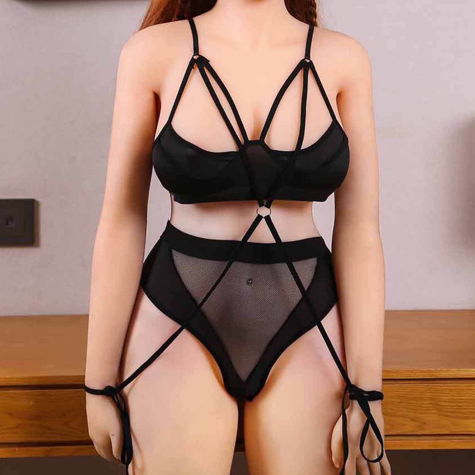 Honeeladyy Women's Love Embroidered Ultra-thin Halterneck See-Through Sexy  Suit Sexy Lingerie Underwear Set erotic lingerie plus size