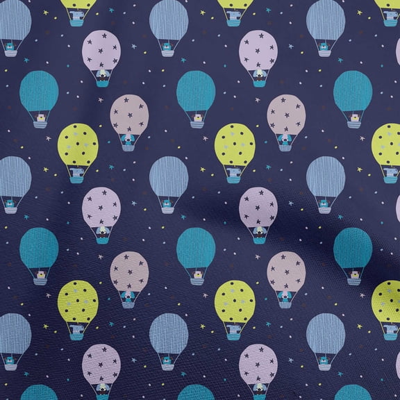 oneOone Viscose Jersey Dark Blue Fabric Hot Air Balloon,Clouds & Rocket Transport Sewing Craft Projects Fabric Prints By Yard 60 Inch Wide