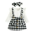 thumbnail image 2 of Babysbule Infant Girls' Striped Cotton Open Button Top With Plaid Skirt Knot Hairband Three Piece Set, 2 of 9