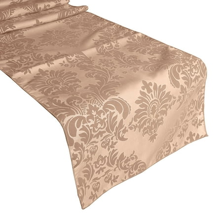 

Flocked Damask Table Runner Beige on Beige