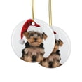 thumbnail image 2 of DistinctInk Hanging Ceramic Christmas Tree Ornament with Gold String - Great Gift/Present - 2 3/4 inch Diameter - Yorkshire Terrier Design, 2 of 4
