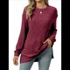 thumbnail image 3 of Camiseta de Larga con Cuello Redondo, Rayas, Color Liso y Abertura para Mujer, Otoño/Invierno 2025, con Bolsillo en el Pecho Vino Tinto M, 3 of 9